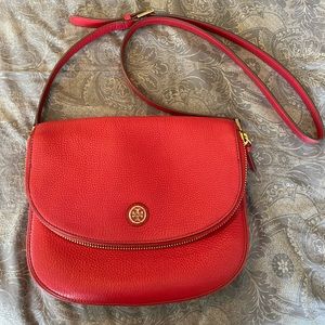 Tory Burch red crossbody fold over purse